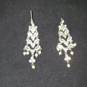 Monet Women's Earrings Dangle Chandelier Rhinestone Faux Pearl French Wire